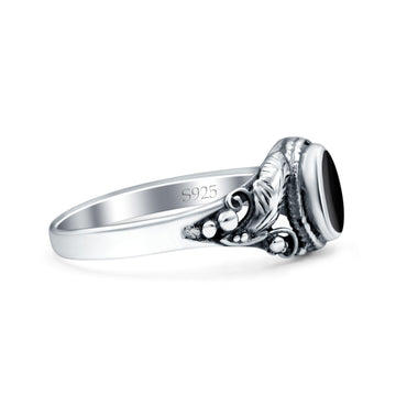 Petite Dainty Vintage Style Oval Simulated Black Onyx Ring Solid Oxidized 925 Sterling Silver